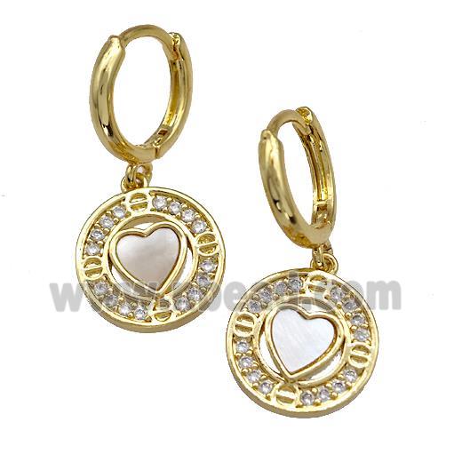 Copper Heart Hoop Earrings Pave Shell Zirconia 18K Gold Plated
