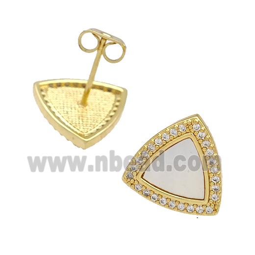 Copper Triangle Stud Earrings Pave Shell Zirconia 18K Gold Plated