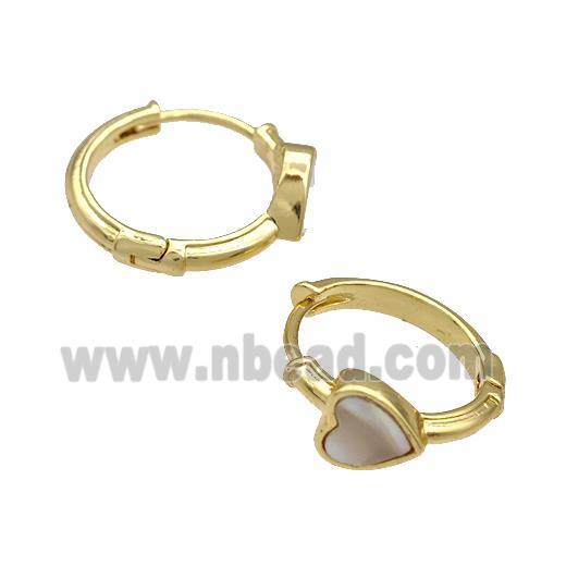 Copper Hoop Earrings Pave Shell Heart 18K Gold Plated