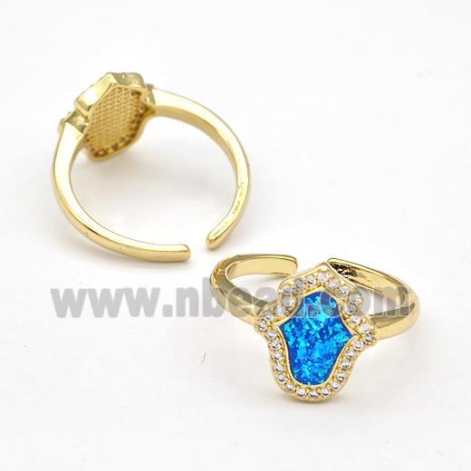 Copper Rings Pave Fire Opal Zirconia Hamsahand 18K Gold Plated
