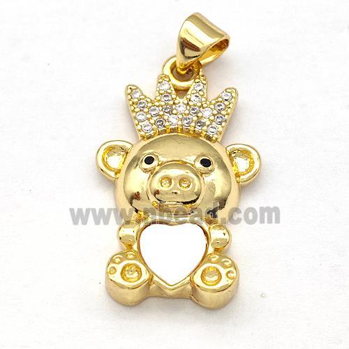 Copper Bear Pendant Pave Shell Zircon Crown 18K Gold Plated