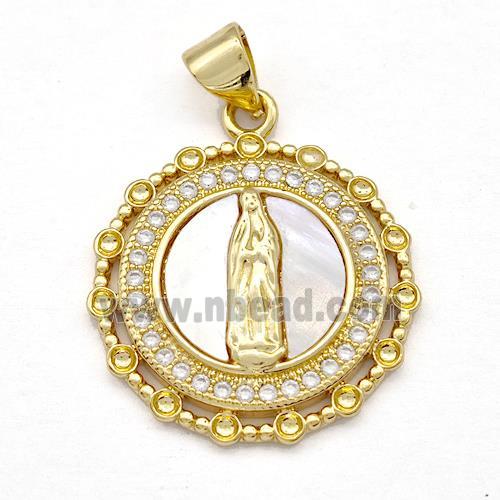 Jesus Charms Copper Pendant Pave Shell Zircon Religious 18K Gold Plated