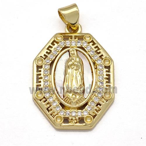 Jesus Charms Copper Pendant Pave Shell Zircon Religious 18K Gold Plated