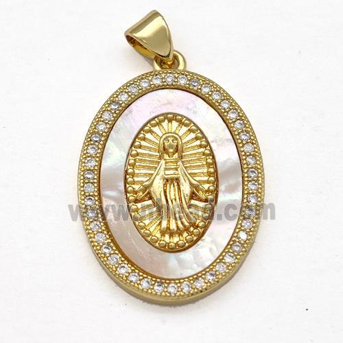 Jesus Charms Copper Pendant Pave Shell Zircon Oval Religious 18K Gold Plated