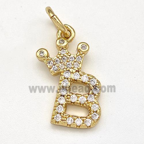 Copper Pendant Pave Zirconia Letter-B Crown Gold Plated