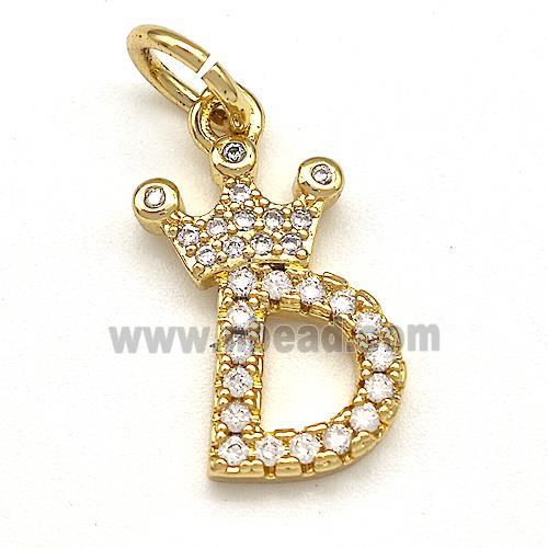 Copper Pendant Pave Zirconia Letter-D Crown Gold Plated
