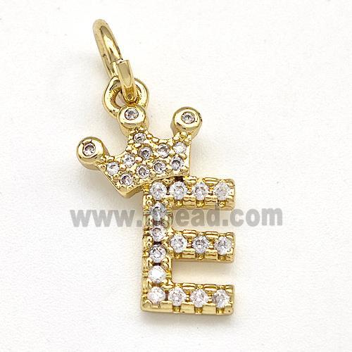 Copper Pendant Pave Zirconia Letter-E Crown Gold Plated