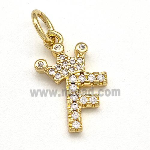 Copper Pendant Pave Zirconia Letter-F Crown Gold Plated