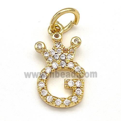 Copper Pendant Pave Zirconia Letter-G Crown Gold Plated