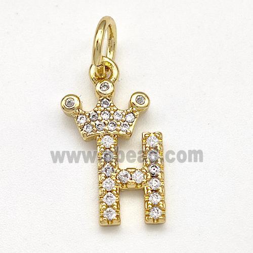Copper Pendant Pave Zirconia Letter-H Crown Gold Plated