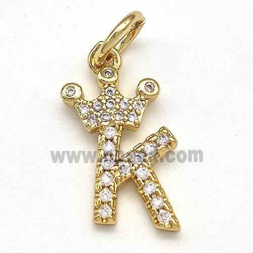 Copper Pendant Pave Zirconia Letter-K Crown Gold Plated