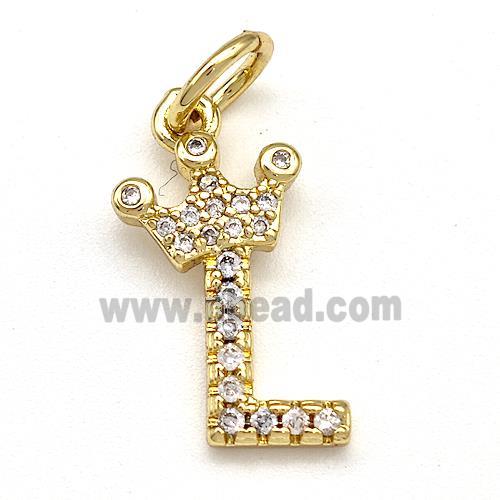 Copper Pendant Pave Zirconia Letter-L Crown Gold Plated