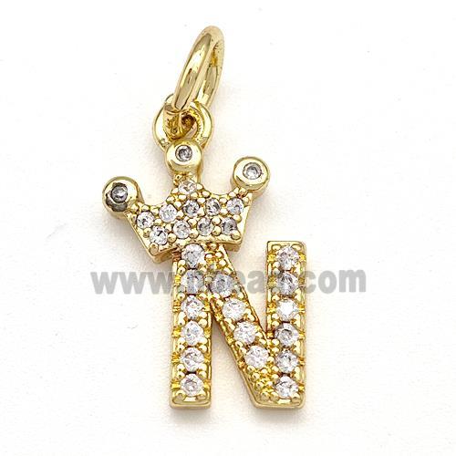 Copper Pendant Pave Zirconia Letter-N Crown Gold Plated