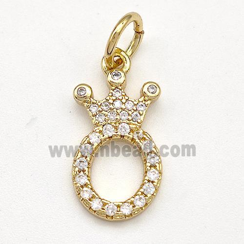 Copper Pendant Pave Zirconia Letter-O Crown Gold Plated
