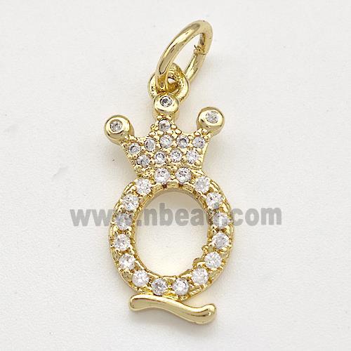 Copper Pendant Pave Zirconia Letter-Q Crown Gold Plated