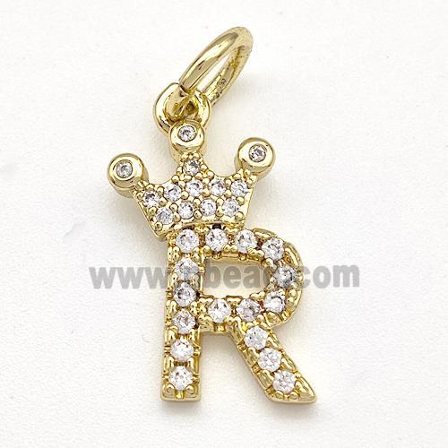Copper Pendant Pave Zirconia Letter-R Crown Gold Plated