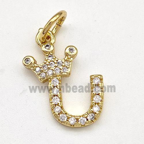 Copper Pendant Pave Zirconia Letter-U Crown Gold Plated