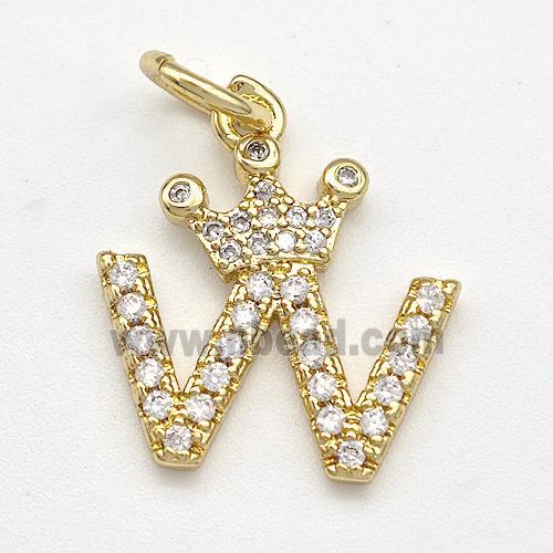 Copper Pendant Pave Zirconia Letter-W Crown Gold Plated