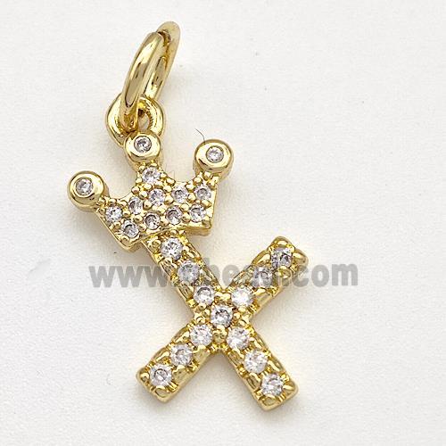 Copper Pendant Pave Zirconia Letter-X Crown Gold Plated