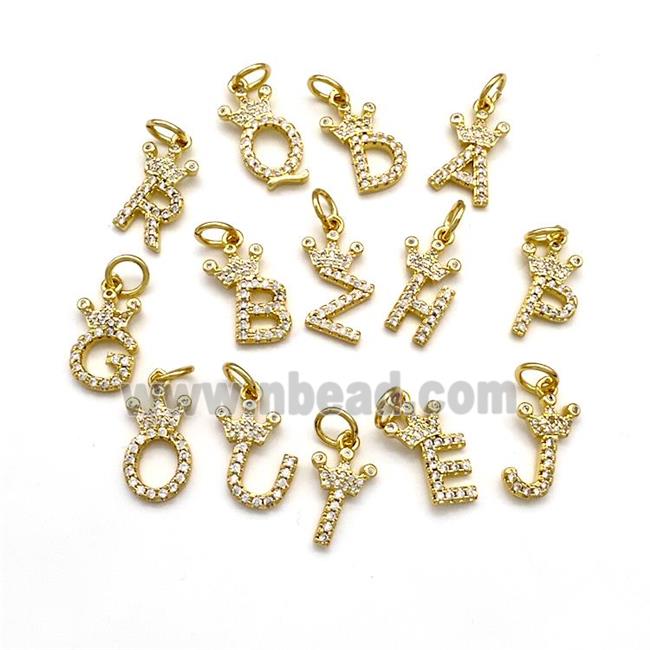Copper Letter Pendant Pave Zirconia Mixed Alphabet Crown Gold Plated