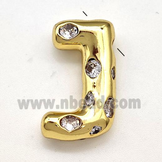 Copper Letter-J Pendant Micro Pave Zirconia Gold Plated