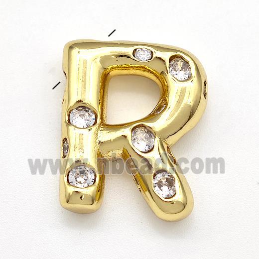 Copper Letter-R Pendant Micro Pave Zirconia Gold Plated