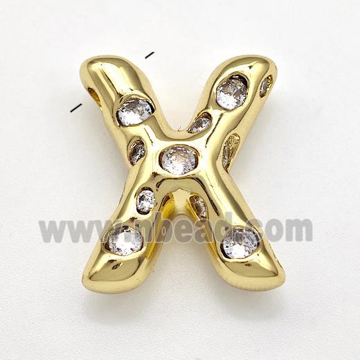 Copper Letter-X Pendant Micro Pave Zirconia Gold Plated