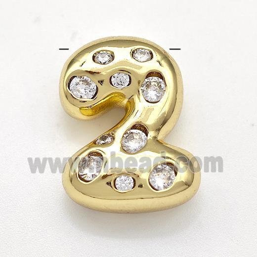 Copper Number-2 Pendant Micro Pave Zirconia Gold Plated