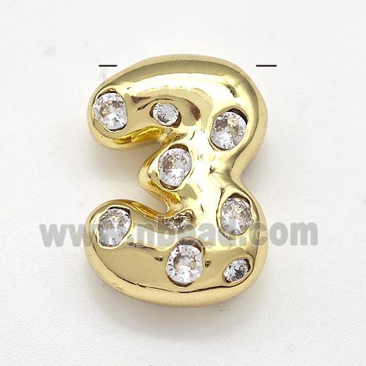 Copper Number-3 Pendant Micro Pave Zirconia Gold Plated