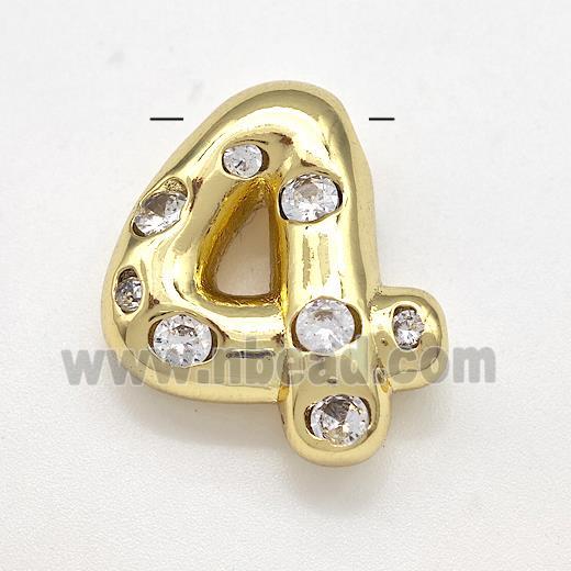 Copper Number-4 Pendant Micro Pave Zirconia Gold Plated