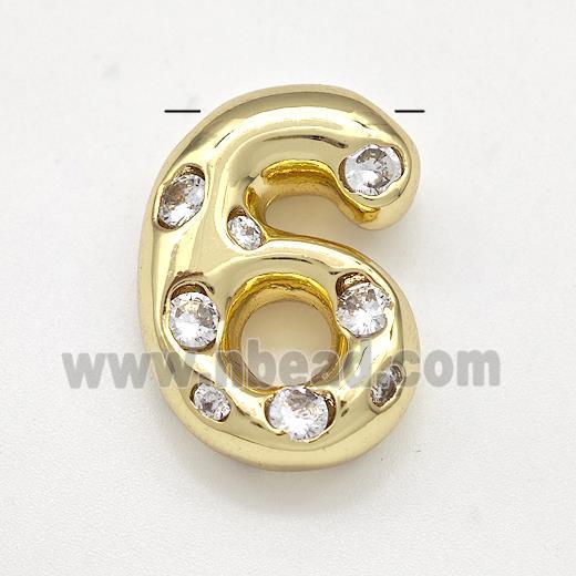 Copper Number-6 Pendant Micro Pave Zirconia Gold Plated
