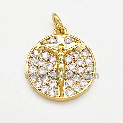 Jesus Charms Copper Circle Pendant Micro Pave Zirconia Gold Plated