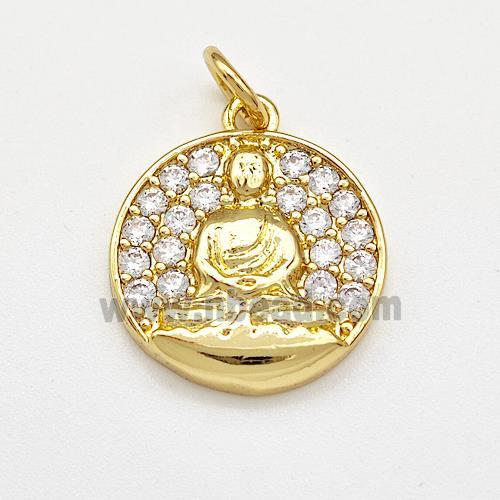 Buddha Charms Copper Circle Pendant Micro Pave Zirconia Gold Plated