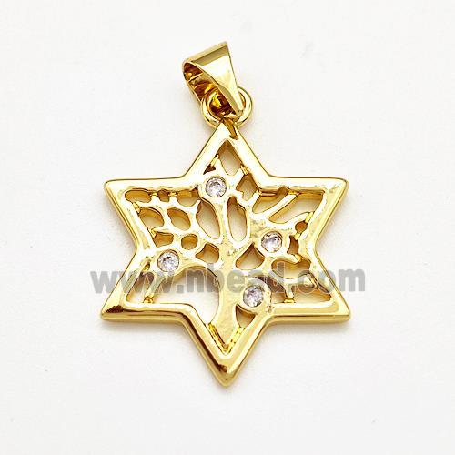 Copper David Star Pendant Pave Zircon Tree Of Life Gold Plated