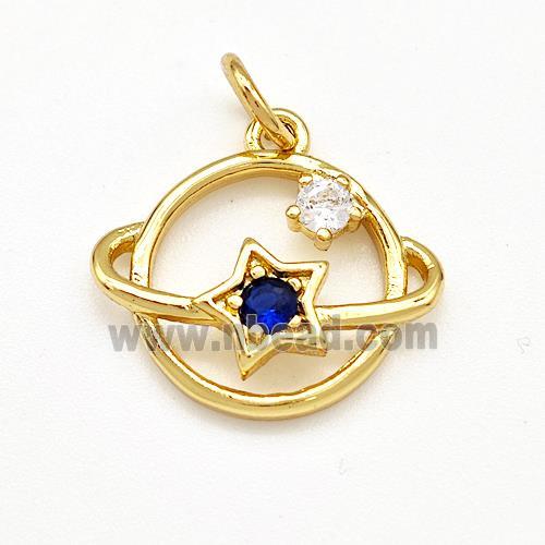 Copper Planet Pendant Pave Zircon Star Gold Plated