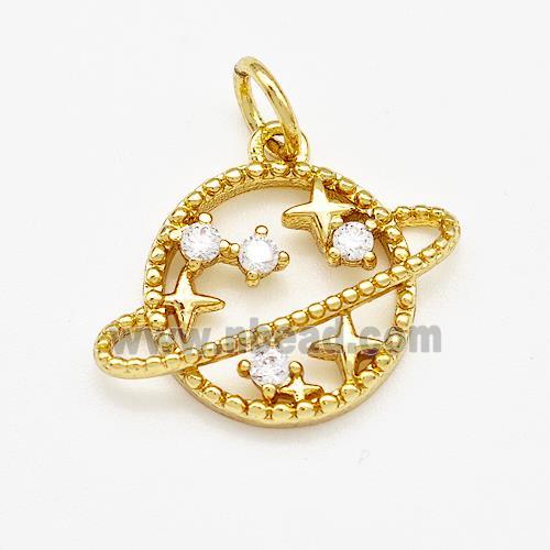 Copper Planet Pendant Pave Zircon Gold Plated