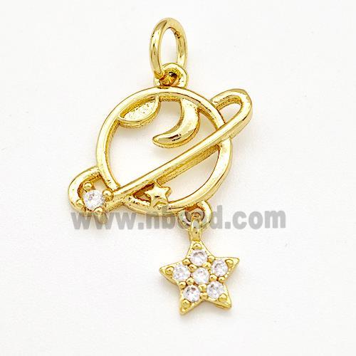 Copper Planet Pendant Pave Zircon Star Gold Plated