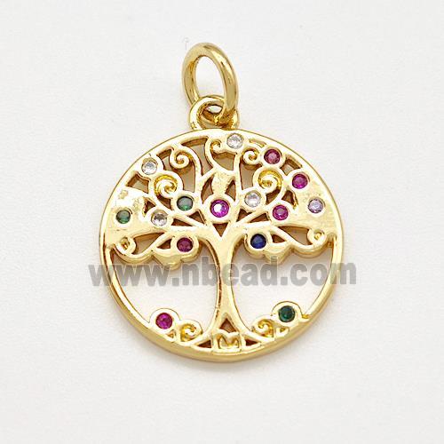 Copper Tree Of Life Pendant Pave Zircon Gold Plated