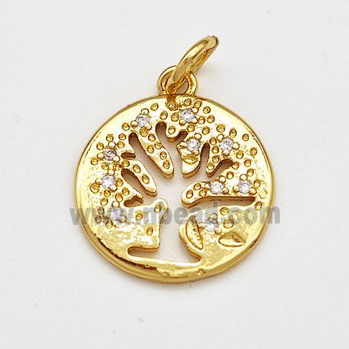 Copper Tree Of Life Pendant Pave Zircon Circle Gold Plated