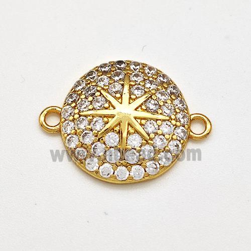 Copper Star Connector Pave Zircon Coin Gold Plated
