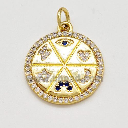 Symbol Medallion Charms Copper Circle Pendant Pave Zircon Evil Eye Moon Star Gold Plated