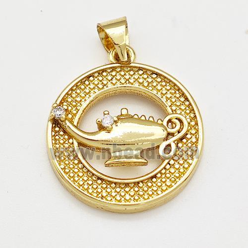 Aladdin Lamp Charms Copper Pendant Pave Zircon Gold plated