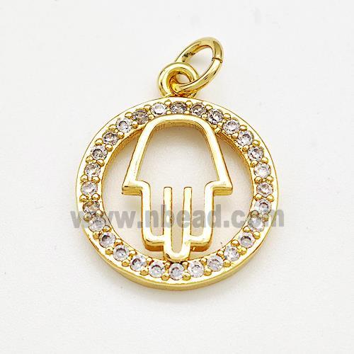 Hamsahand Charms Copper Pendant Pave Zircon Gold Plated