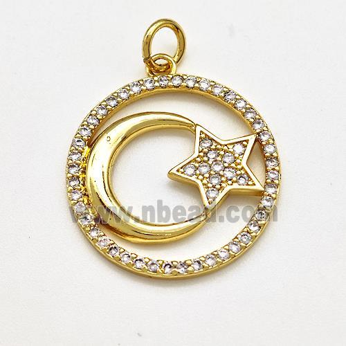 Copper Moon Star Pendant Micro Pave Zirconia Gold Plated