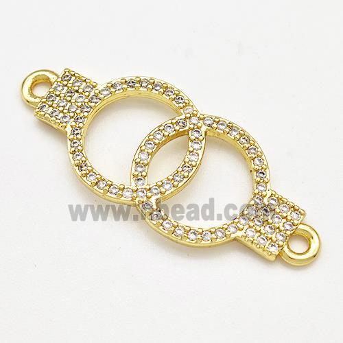 Double Circles Copper Connector Pave Zircon Gold Plated