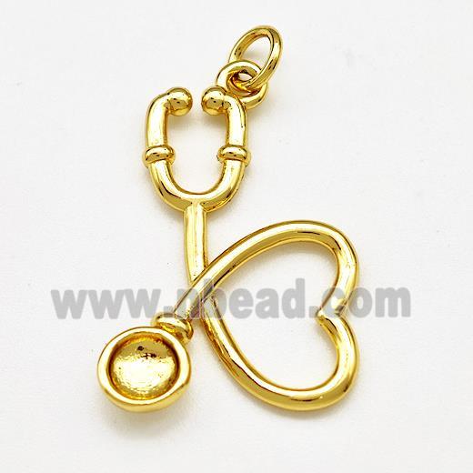 Medical Charms Copper Stethoscope Pendant Gold Plated