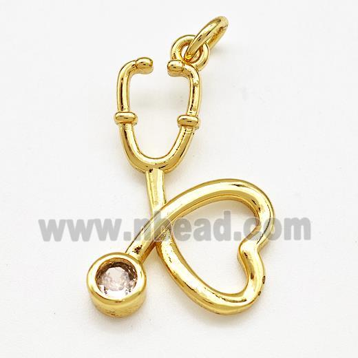 Medical Charms Copper Stethoscope Pendant Pave Zircon Gold Plated