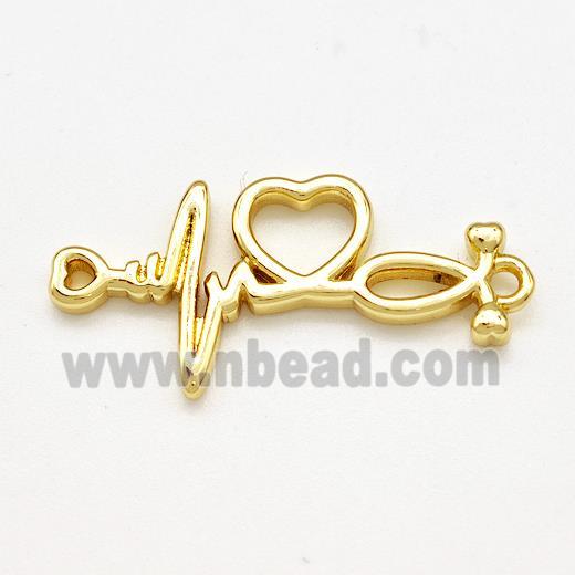 Copper Heartbeat Charms Connector 2loops Gold Plated
