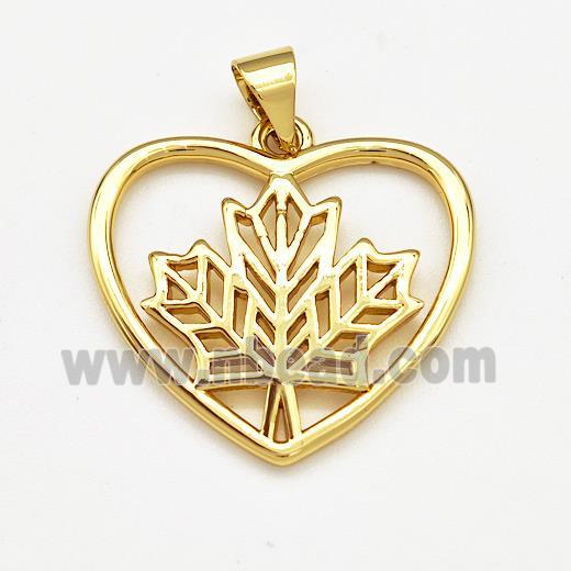 Copper Heart Pendant Maple Leaf Gold Plated