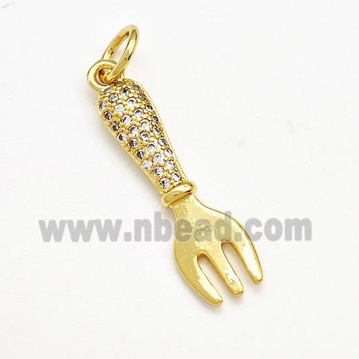 Fork Charms Copper Pendant Pave Zircon Gold Plated